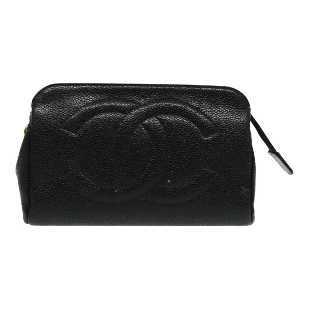 CHANEL COCO Mark Pouch Caviar Skin Black Gold CC am7049