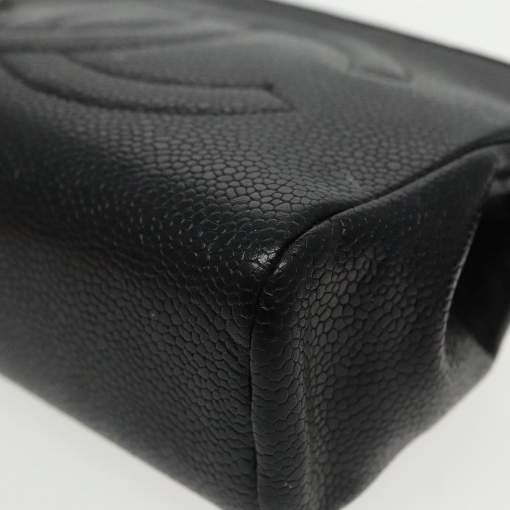 CHANEL COCO Mark Pouch Caviar Skin Black Gold CC am7049
