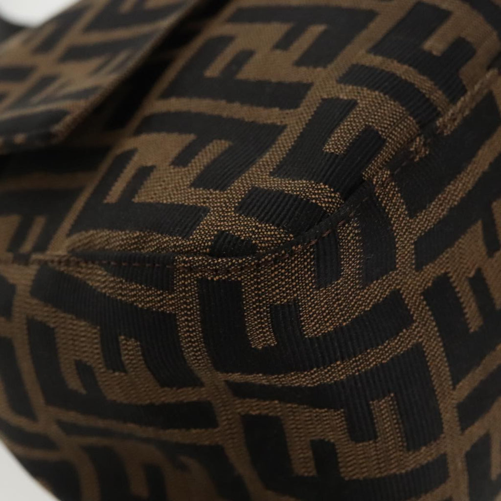 FENDI Zucca Canvas Mamma Baguette Shoulder Bag Black Brown Silver am7091A