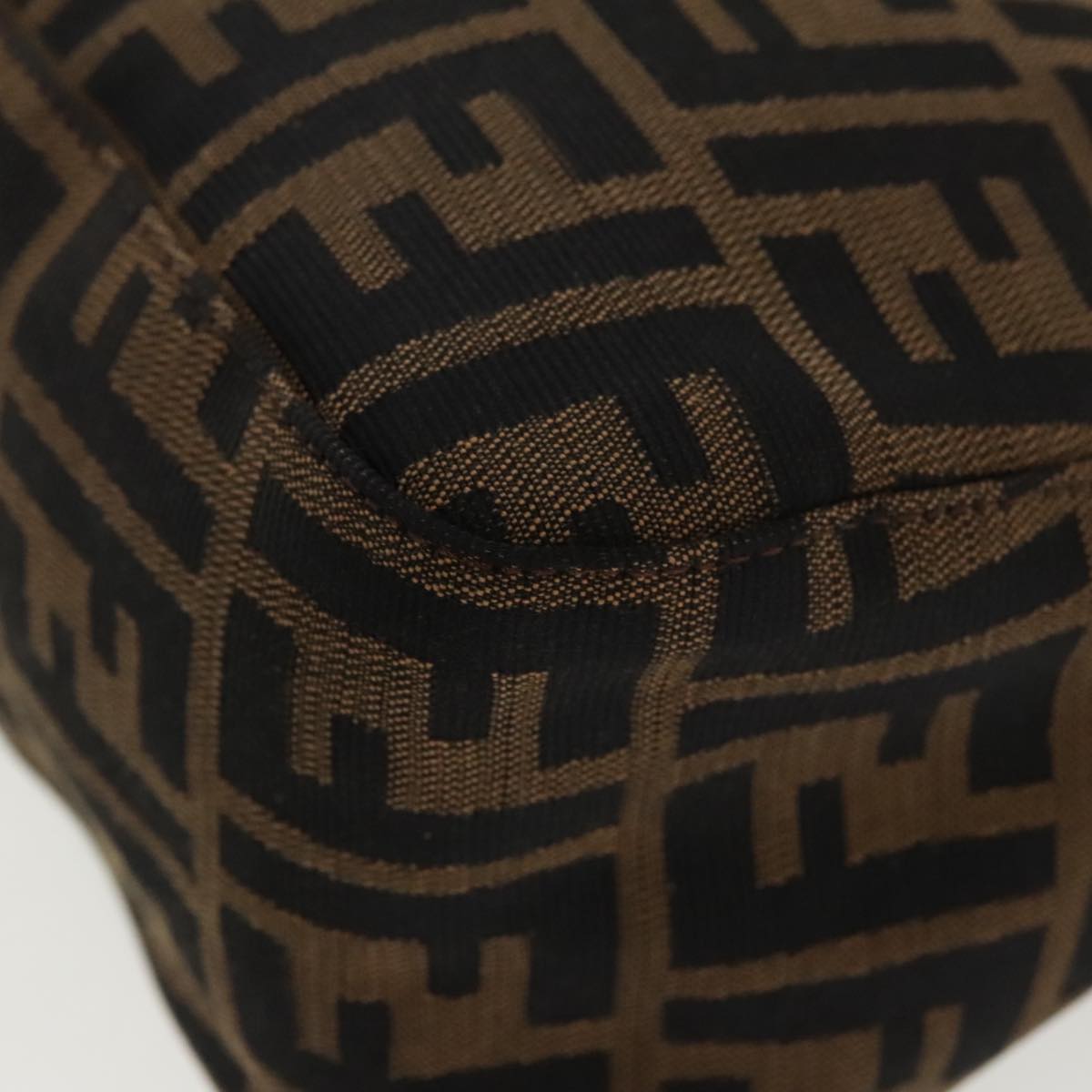 FENDI Zucca Canvas Mamma Baguette Shoulder Bag Black Brown Silver am7091A