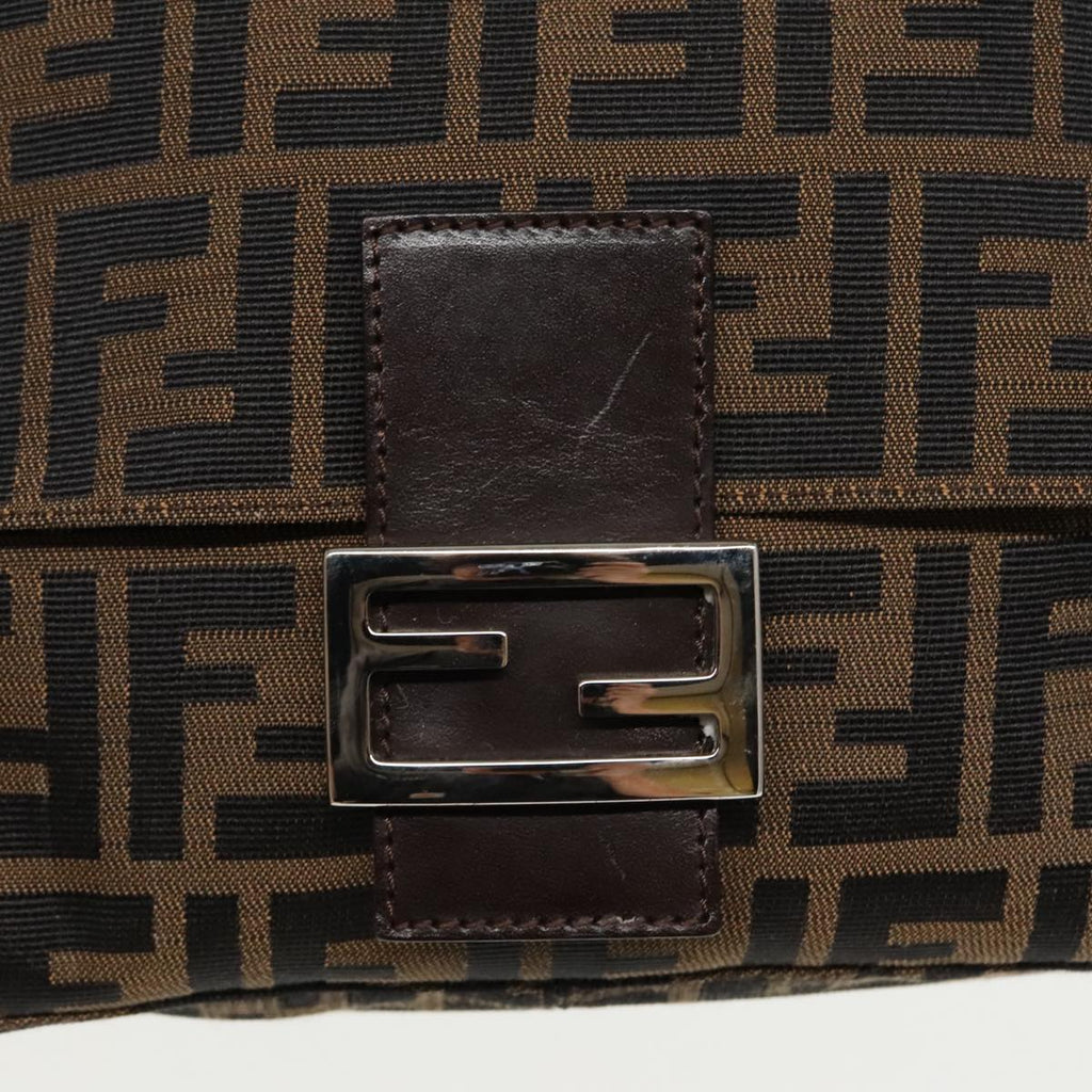 FENDI Zucca Canvas Mamma Baguette Shoulder Bag Black Brown Silver am7091A