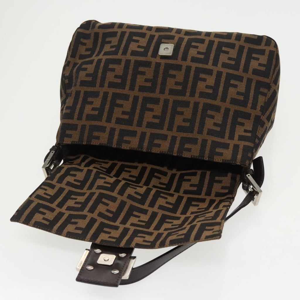 FENDI Zucca Canvas Mamma Baguette Shoulder Bag Black Brown Silver am7091A