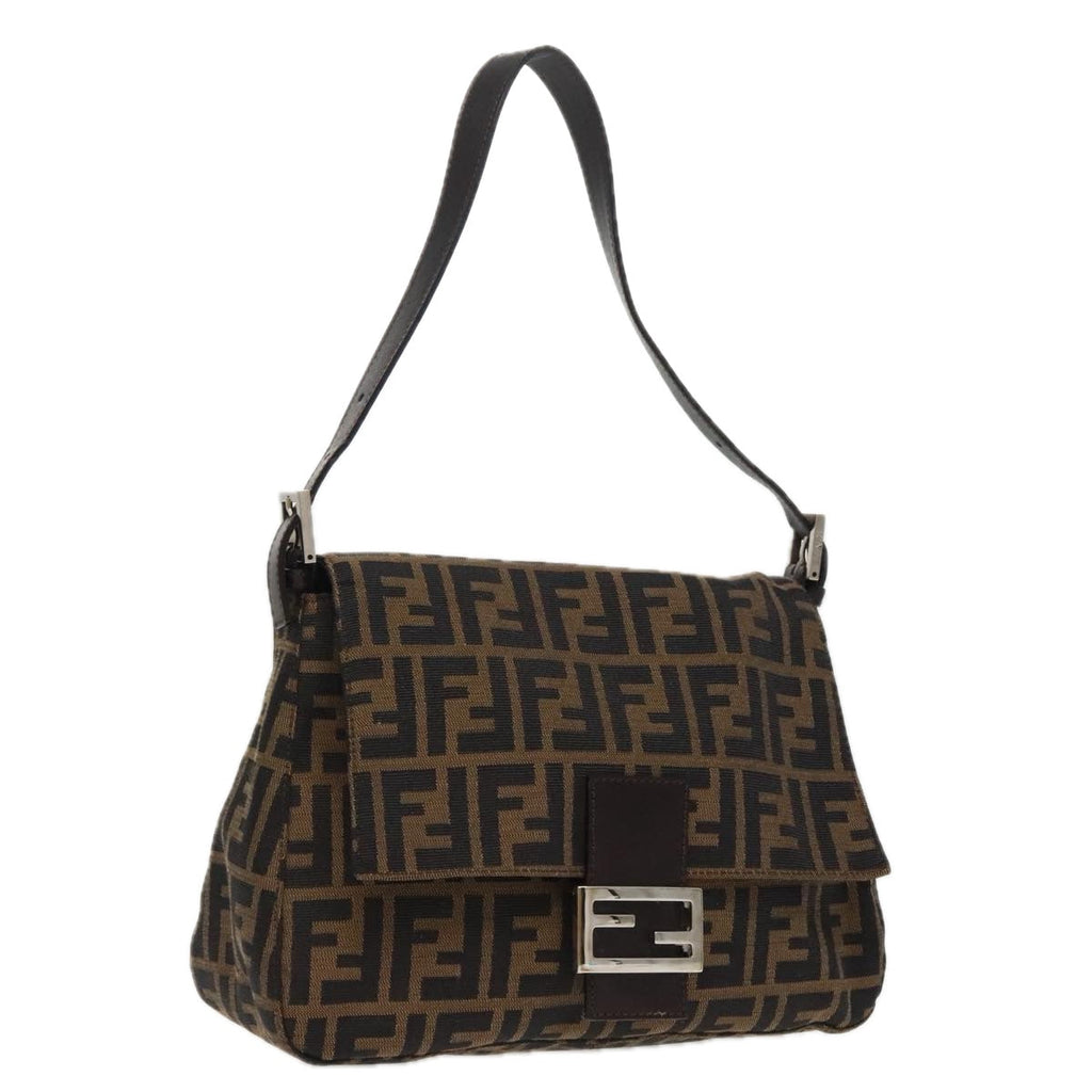 FENDI Zucca Canvas Mamma Baguette Shoulder Bag Black Brown Silver am7091A