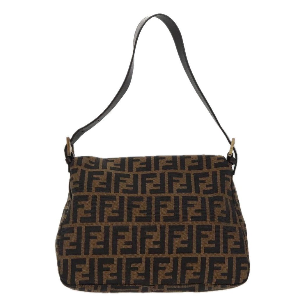 FENDI Zucca Canvas Mamma Baguette Shoulder Bag Black Brown Silver am7091A