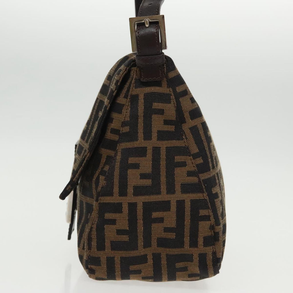 FENDI Zucca Canvas Mamma Baguette Shoulder Bag Black Brown Silver am7091A