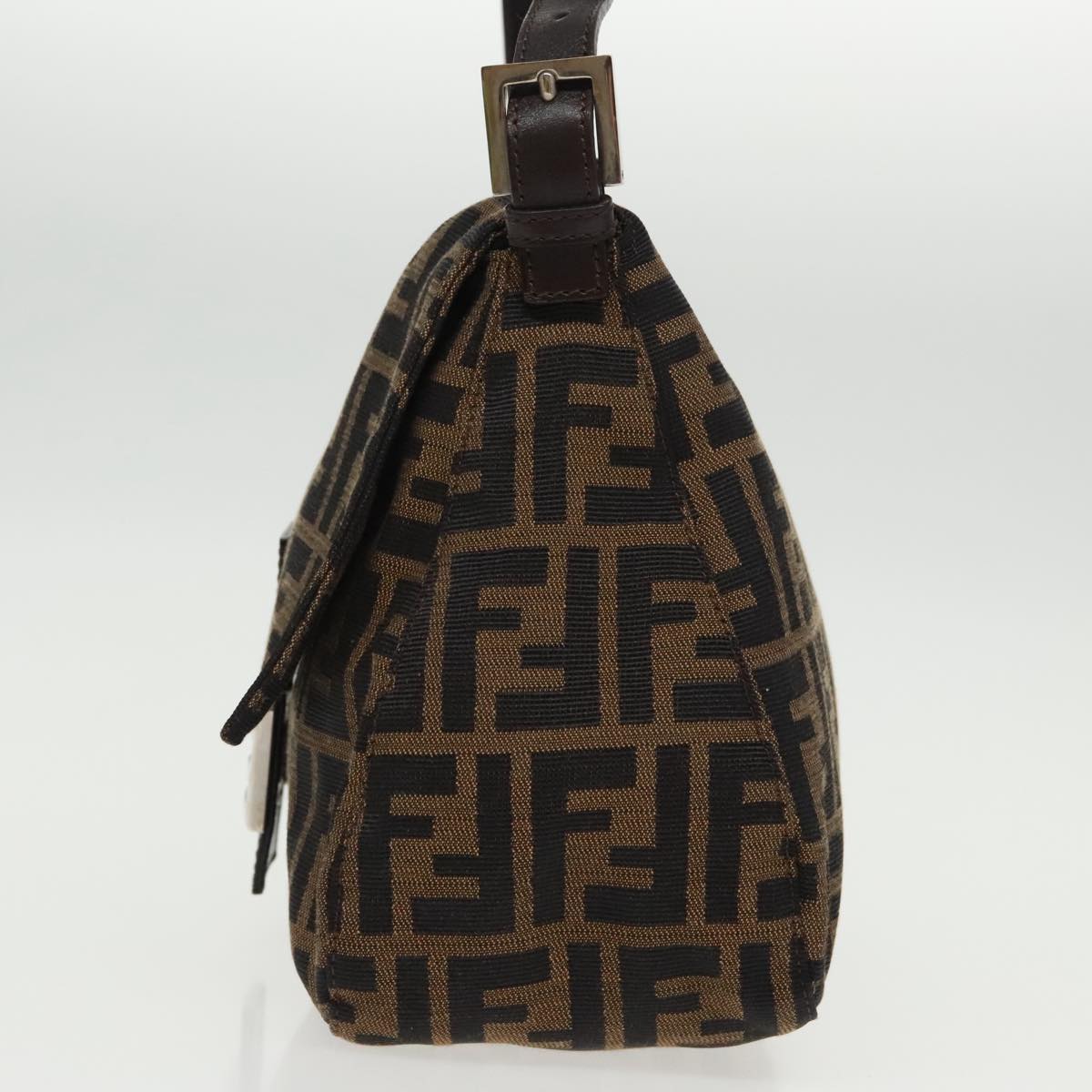 FENDI Zucca Canvas Mamma Baguette Shoulder Bag Black Brown Silver am7091A