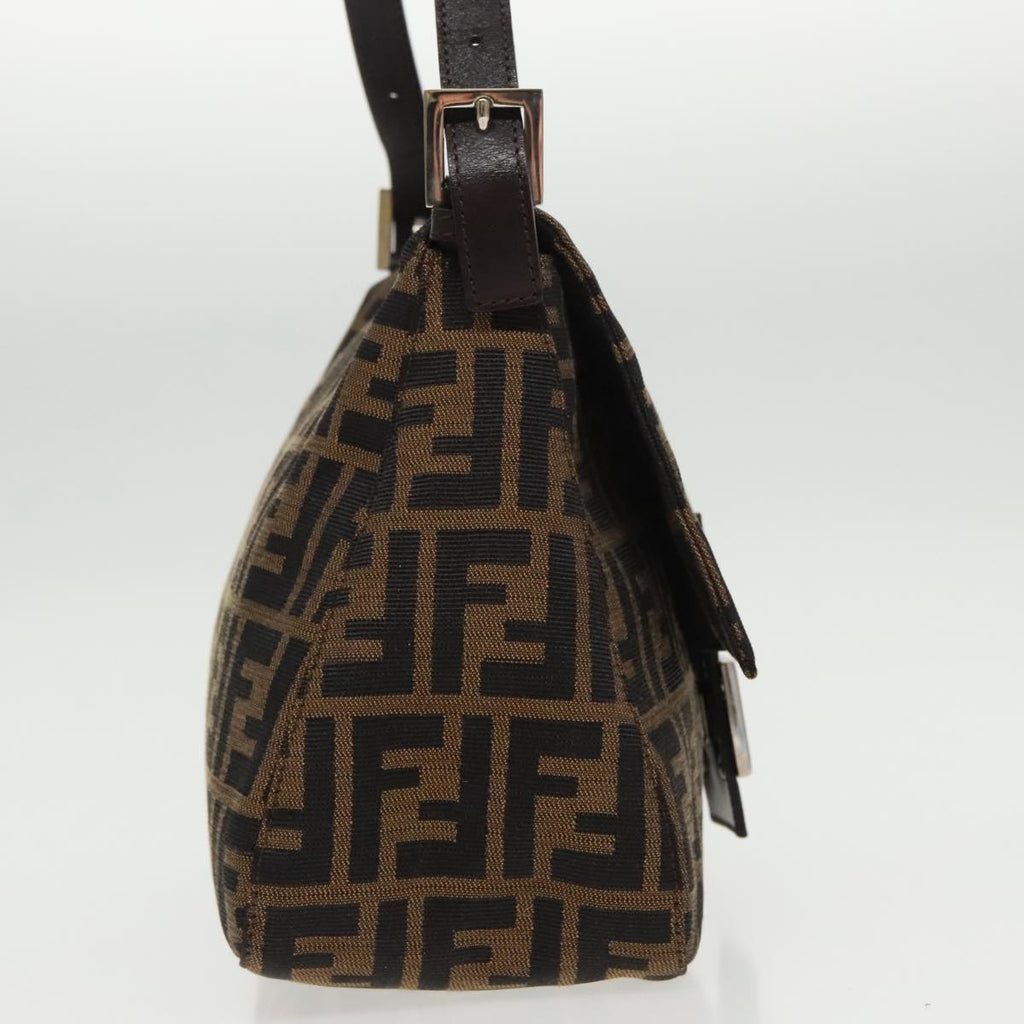 FENDI Zucca Canvas Mamma Baguette Shoulder Bag Black Brown Silver am7091A