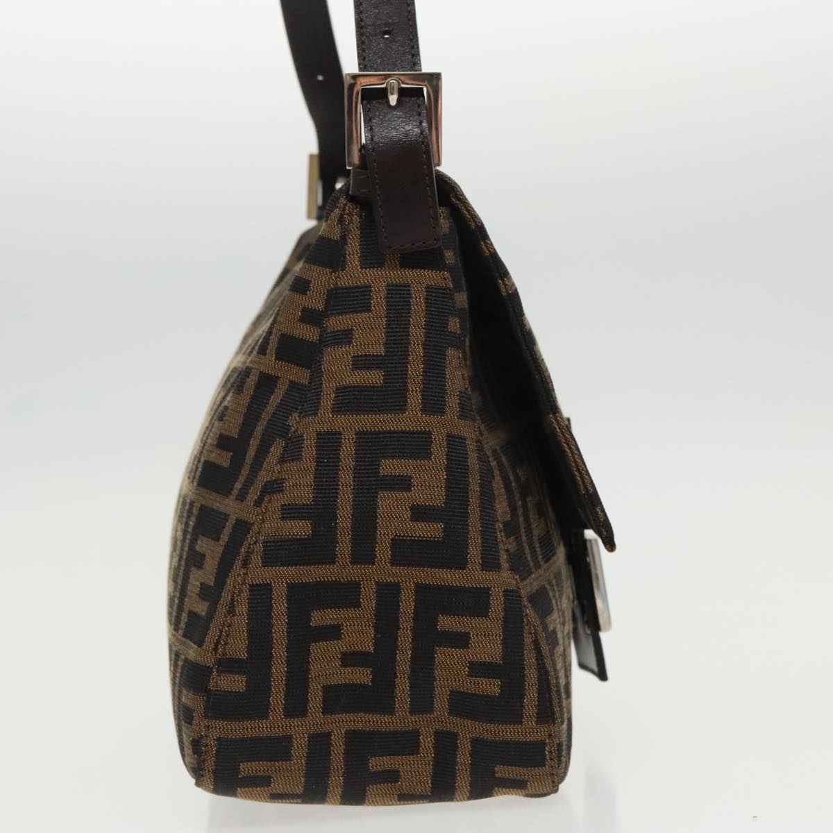 FENDI Zucca Canvas Mamma Baguette Shoulder Bag Black Brown Silver am7091A