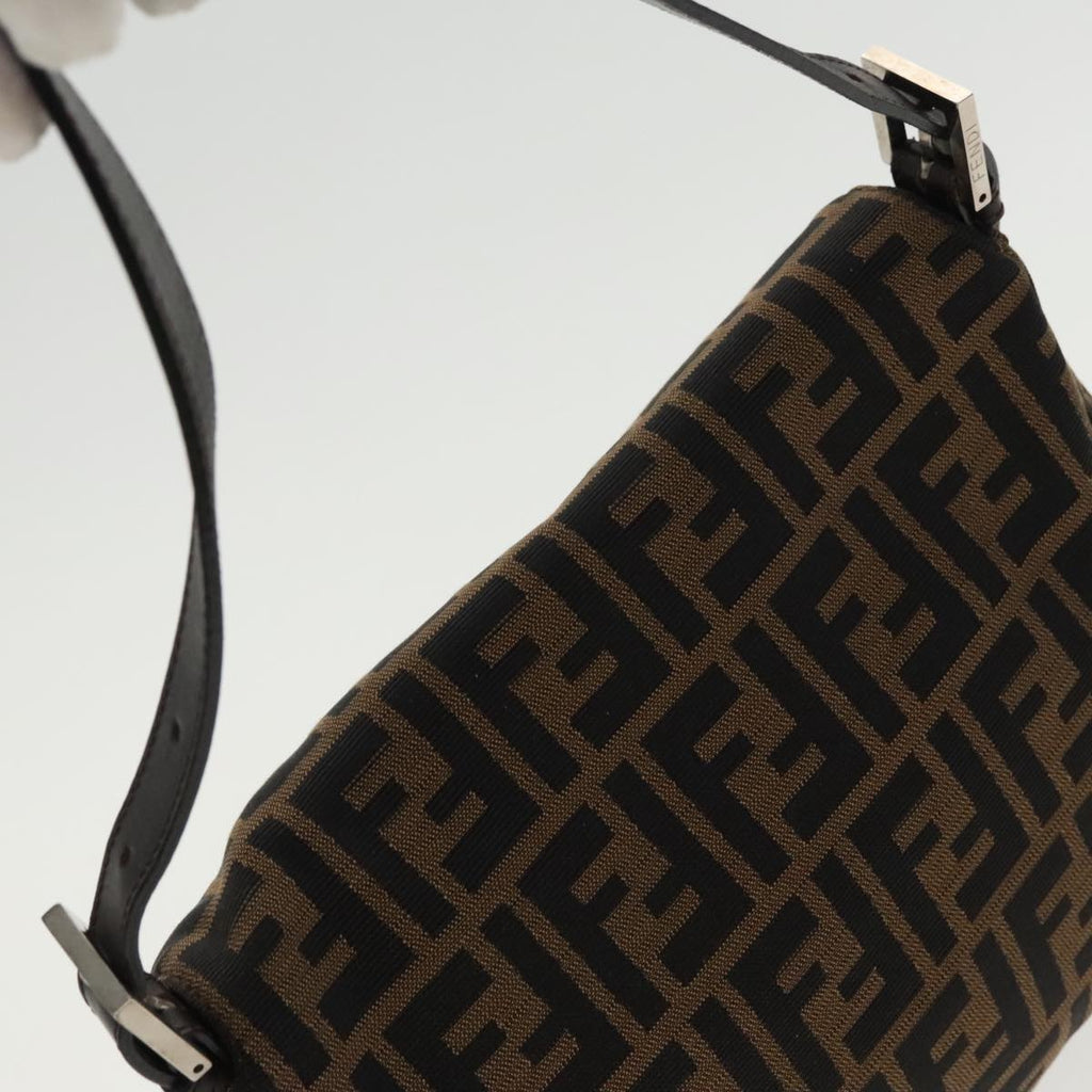 FENDI Zucca Canvas Mamma Baguette Shoulder Bag Black Brown Silver am7091A