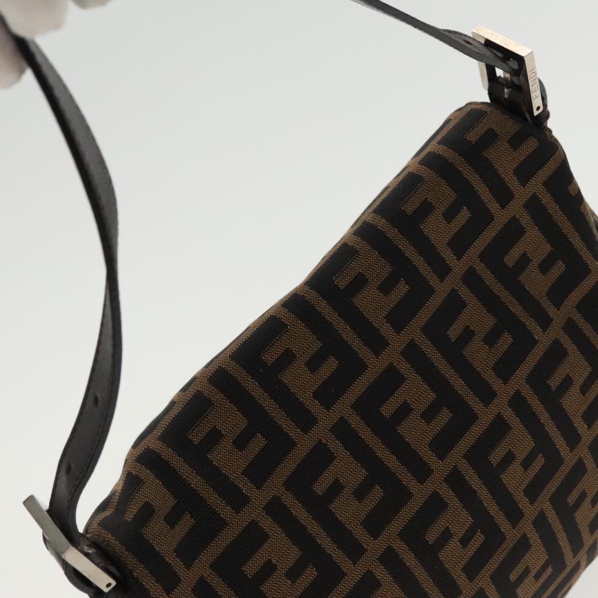 FENDI Zucca Canvas Mamma Baguette Shoulder Bag Black Brown Silver am7091A