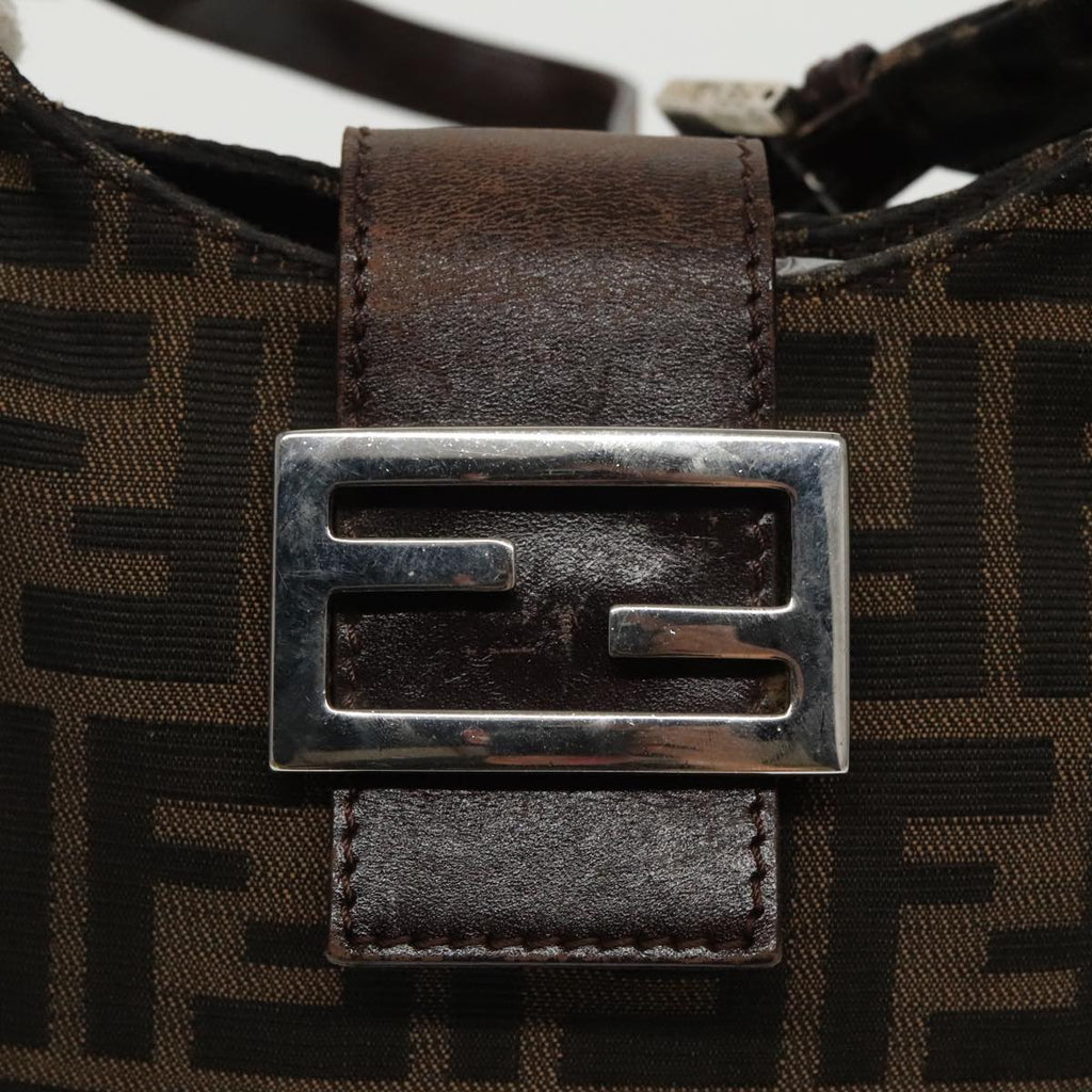 FENDI Zucca Canvas Mamma Baguette Hand Bag Brown Black Silver am7106