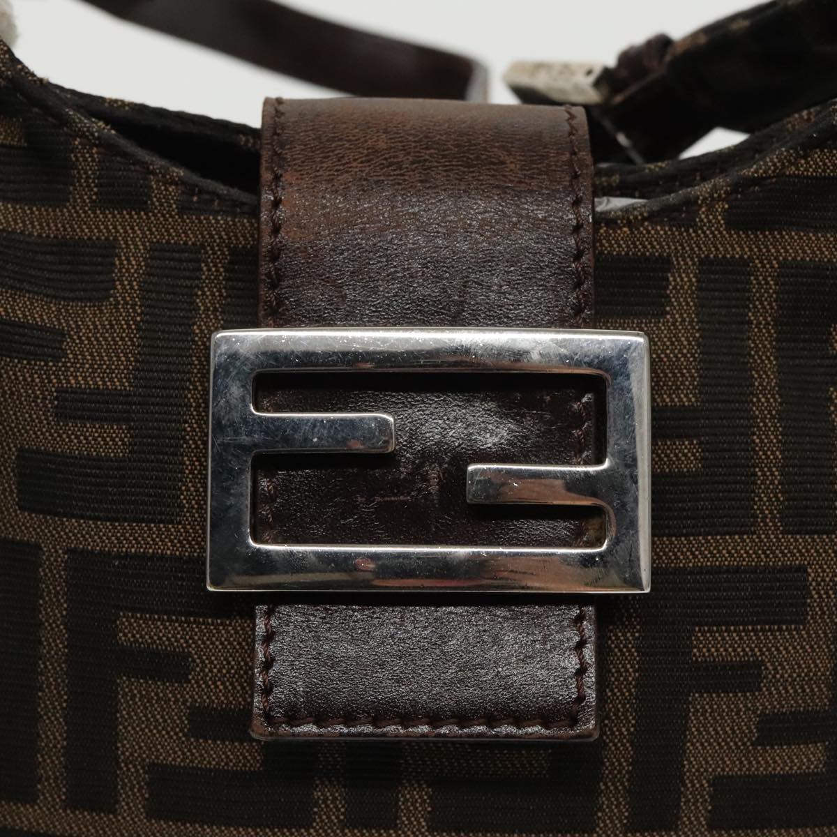FENDI Zucca Canvas Mamma Baguette Hand Bag Brown Black Silver am7106