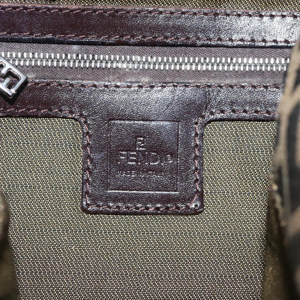 FENDI Zucca Canvas Mamma Baguette Hand Bag Brown Black Silver am7106