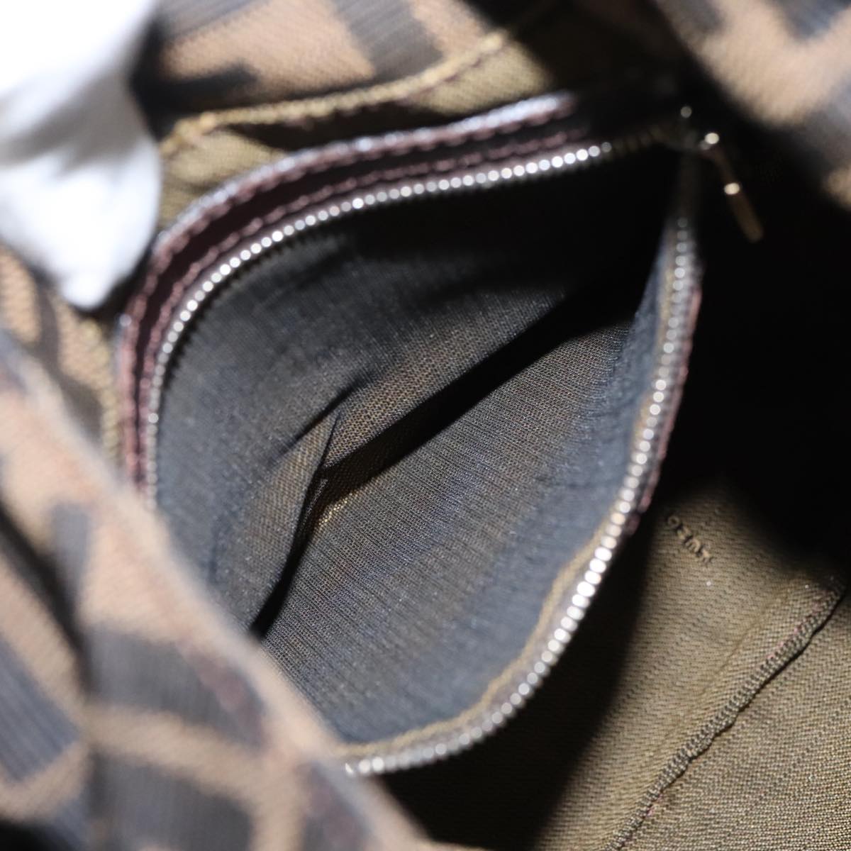 FENDI Zucca Canvas Mamma Baguette Hand Bag Brown Black Silver am7106