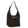 FENDI Zucca Canvas Mamma Baguette Hand Bag Brown Black Silver am7106