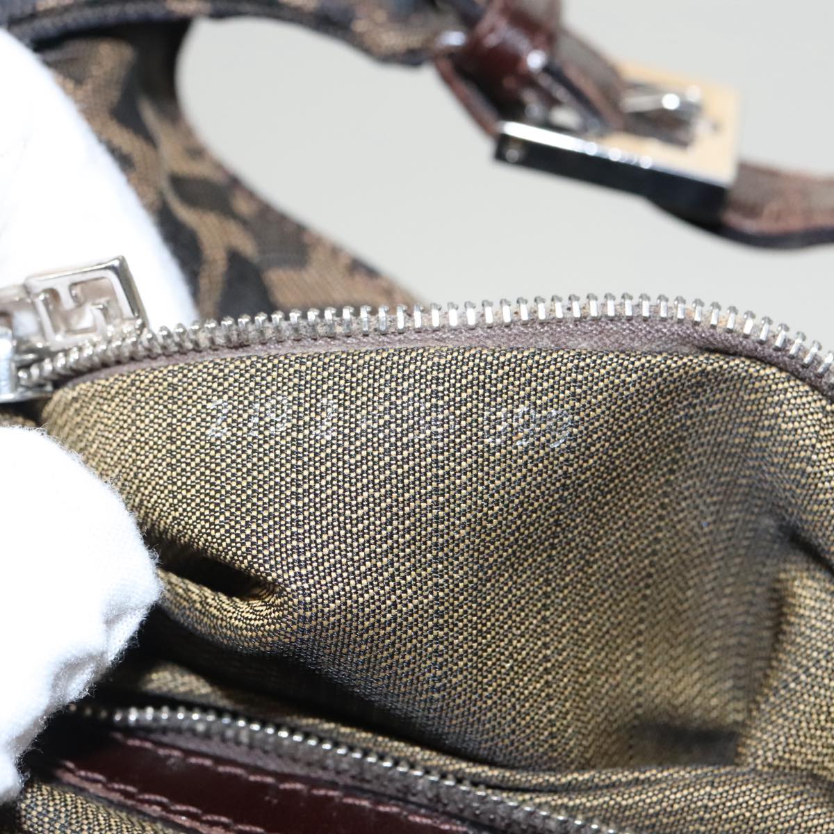 FENDI Zucca Canvas Mamma Baguette Hand Bag Brown Black Silver am7106