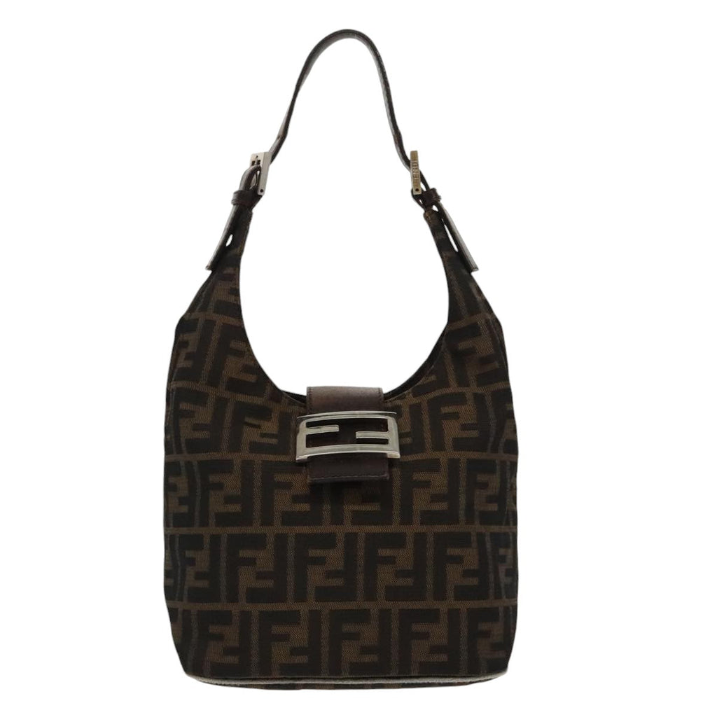 FENDI Zucca Canvas Mamma Baguette Hand Bag Brown Black Silver am7106