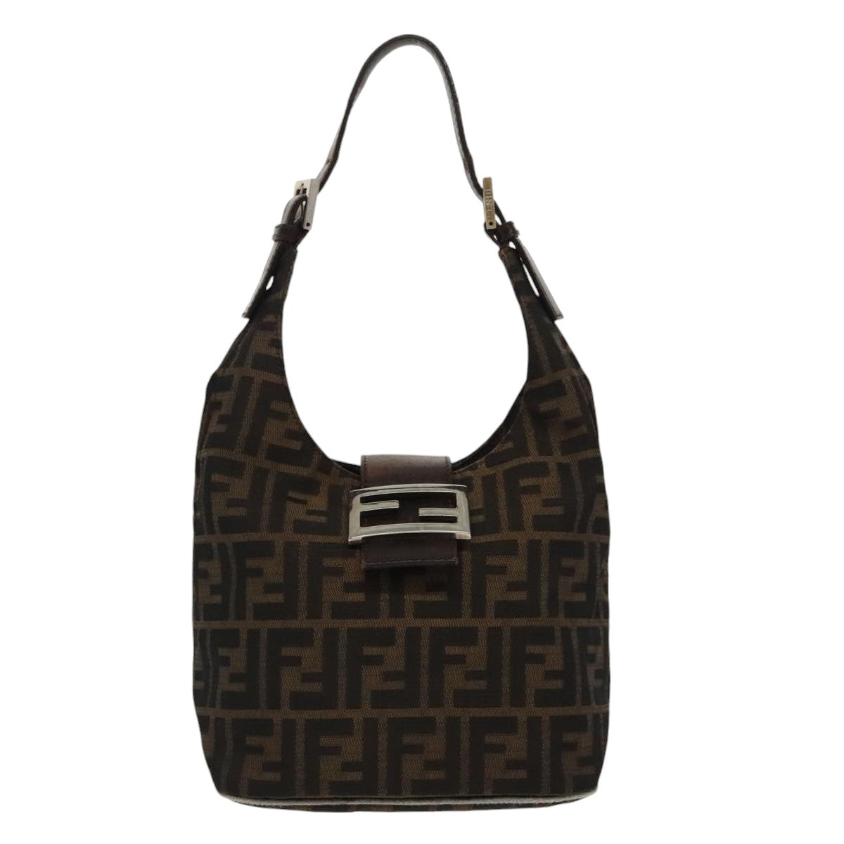 FENDI Zucca Canvas Mamma Baguette Hand Bag Brown Black Silver am7106