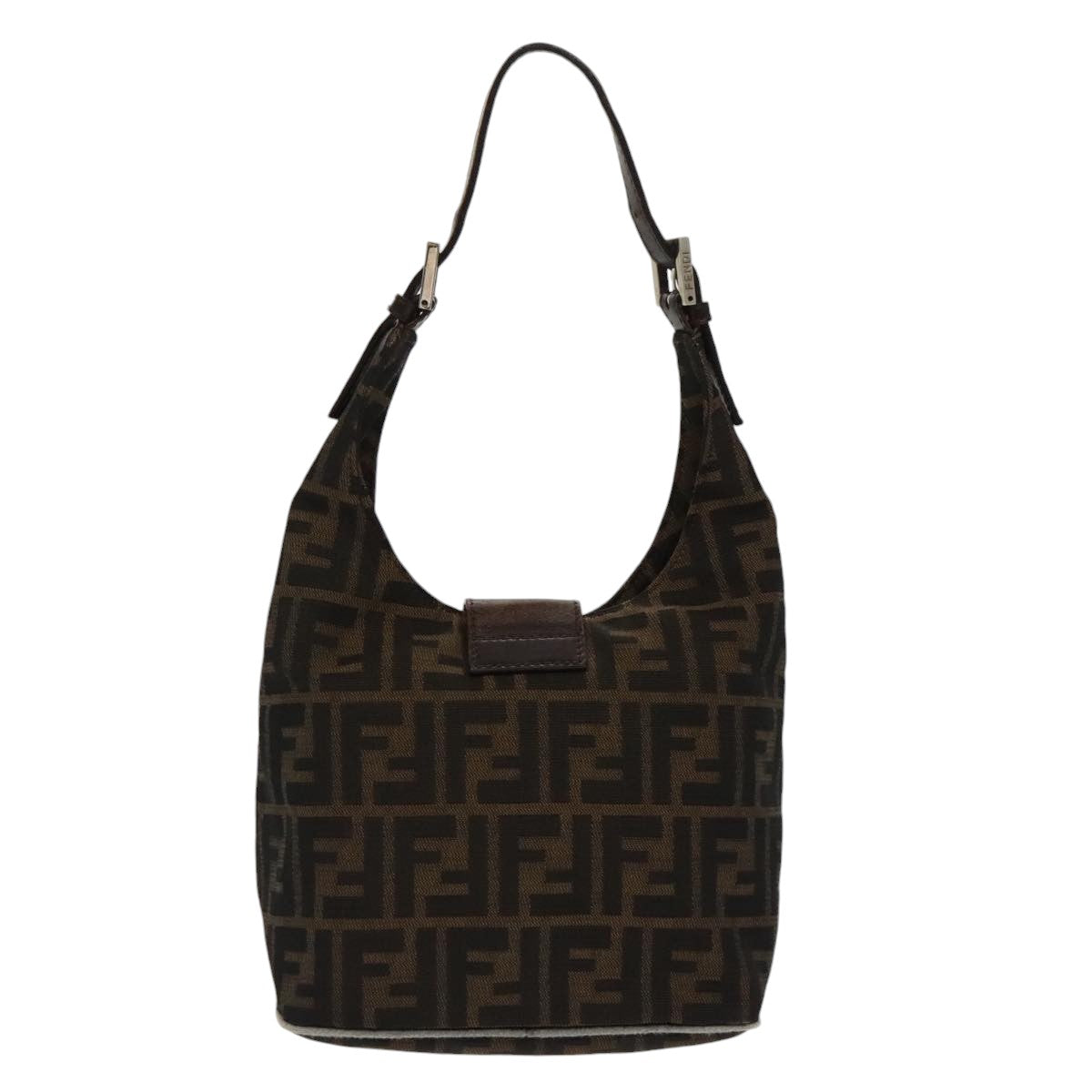 FENDI Zucca Canvas Mamma Baguette Hand Bag Brown Black Silver am7106