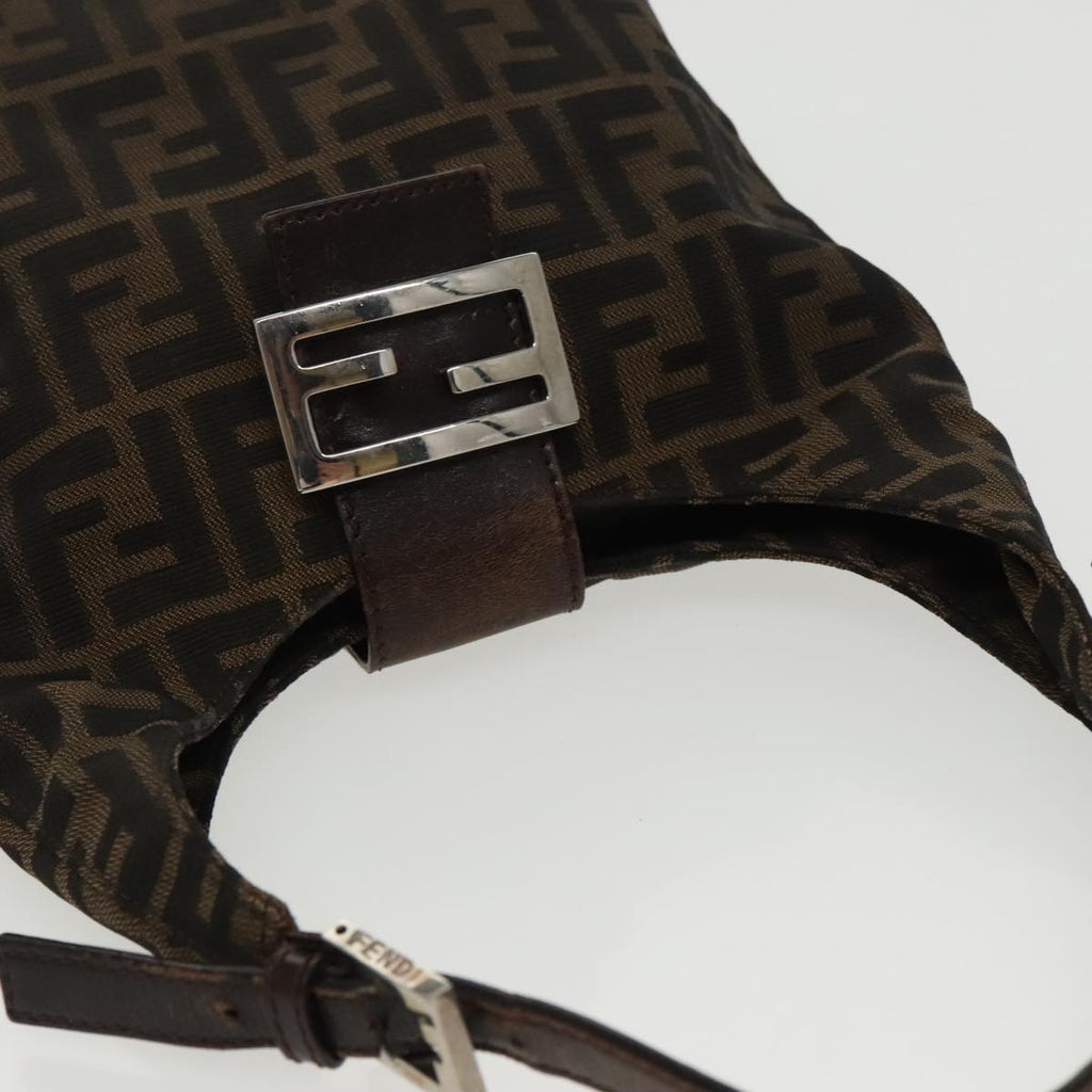 FENDI Zucca Canvas Mamma Baguette Hand Bag Brown Black Silver am7106