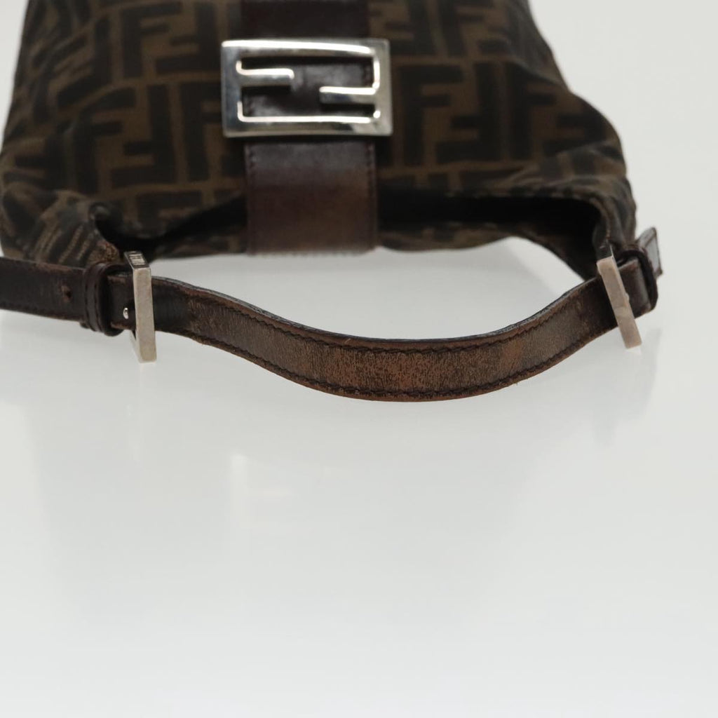 FENDI Zucca Canvas Mamma Baguette Hand Bag Brown Black Silver am7106