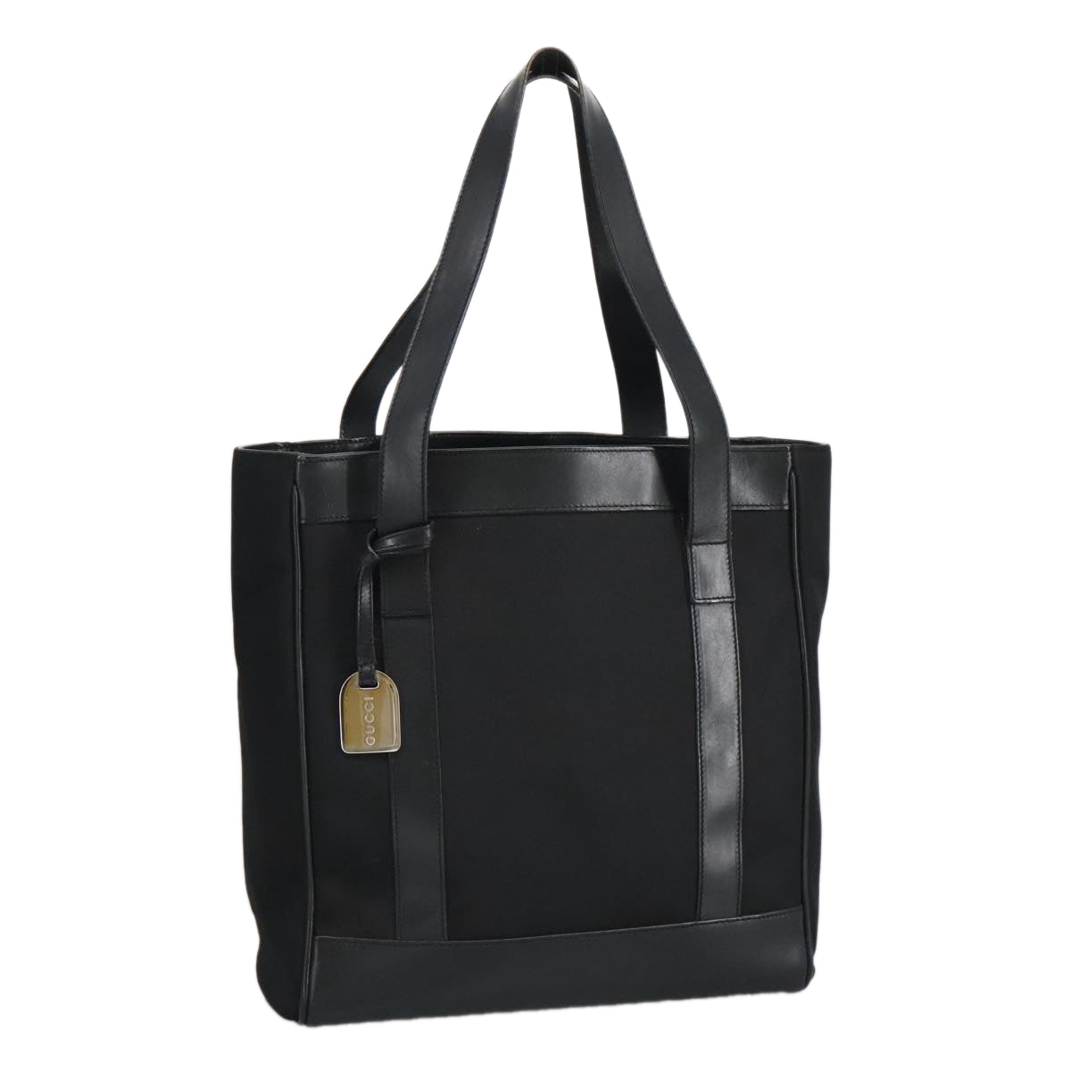 GUCCI Tote Bag Nylon Leather Black Silver 002 1705 0405 am7109