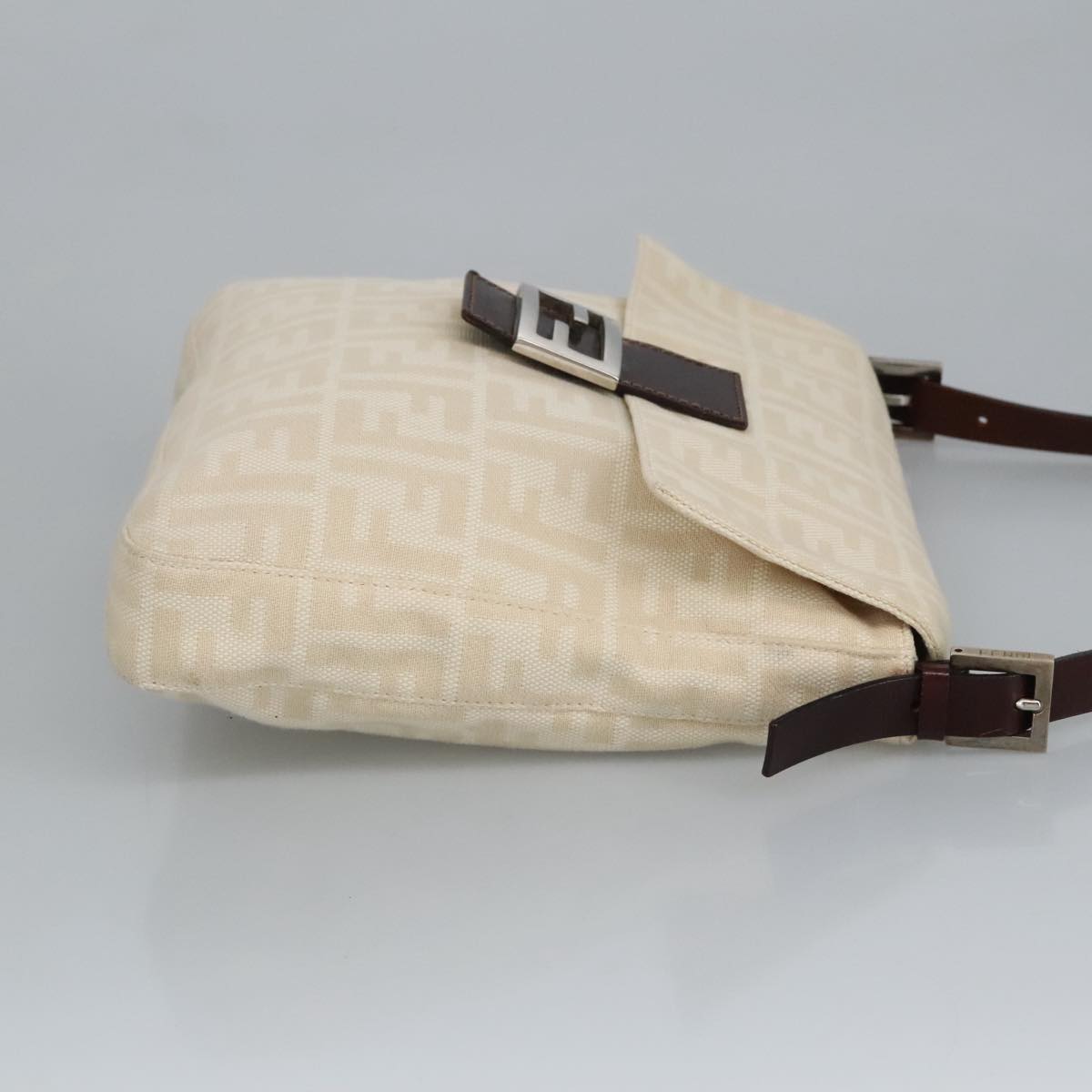 FENDI Zucca Canvas Mamma Baguette Shoulder Bag Beige Silver am7156