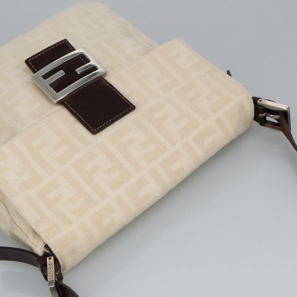 FENDI Zucca Canvas Mamma Baguette Shoulder Bag Beige Silver am7156