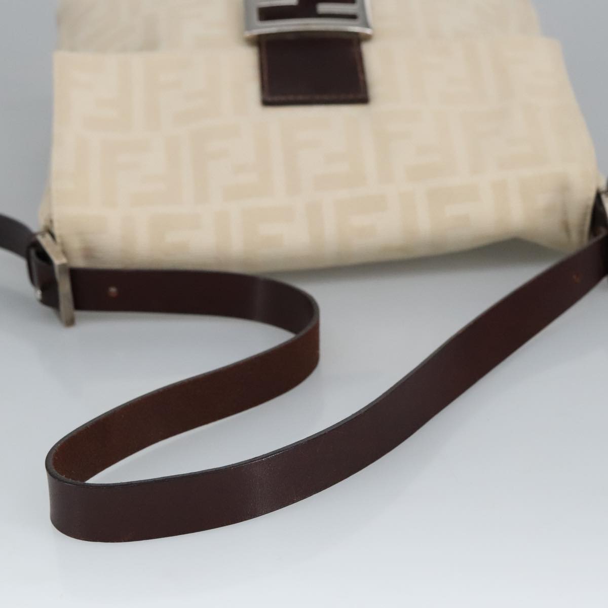 FENDI Zucca Canvas Mamma Baguette Shoulder Bag Beige Silver am7156