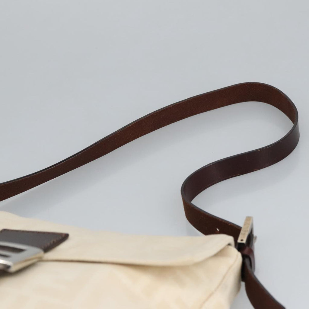 FENDI Zucca Canvas Mamma Baguette Shoulder Bag Beige Silver am7156