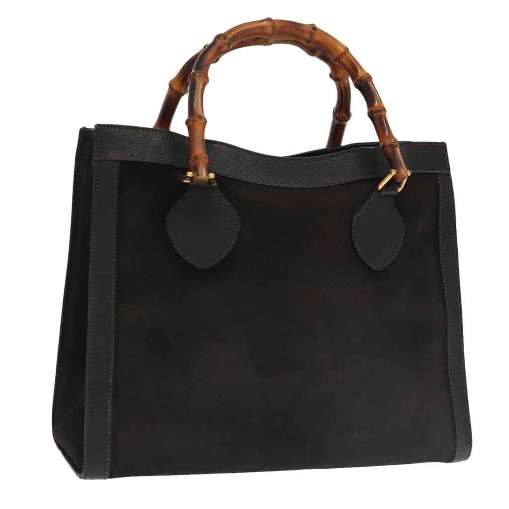 GUCCI Bamboo Hand Bag Suede Leather Black Gold 002 1095 0260 am7190