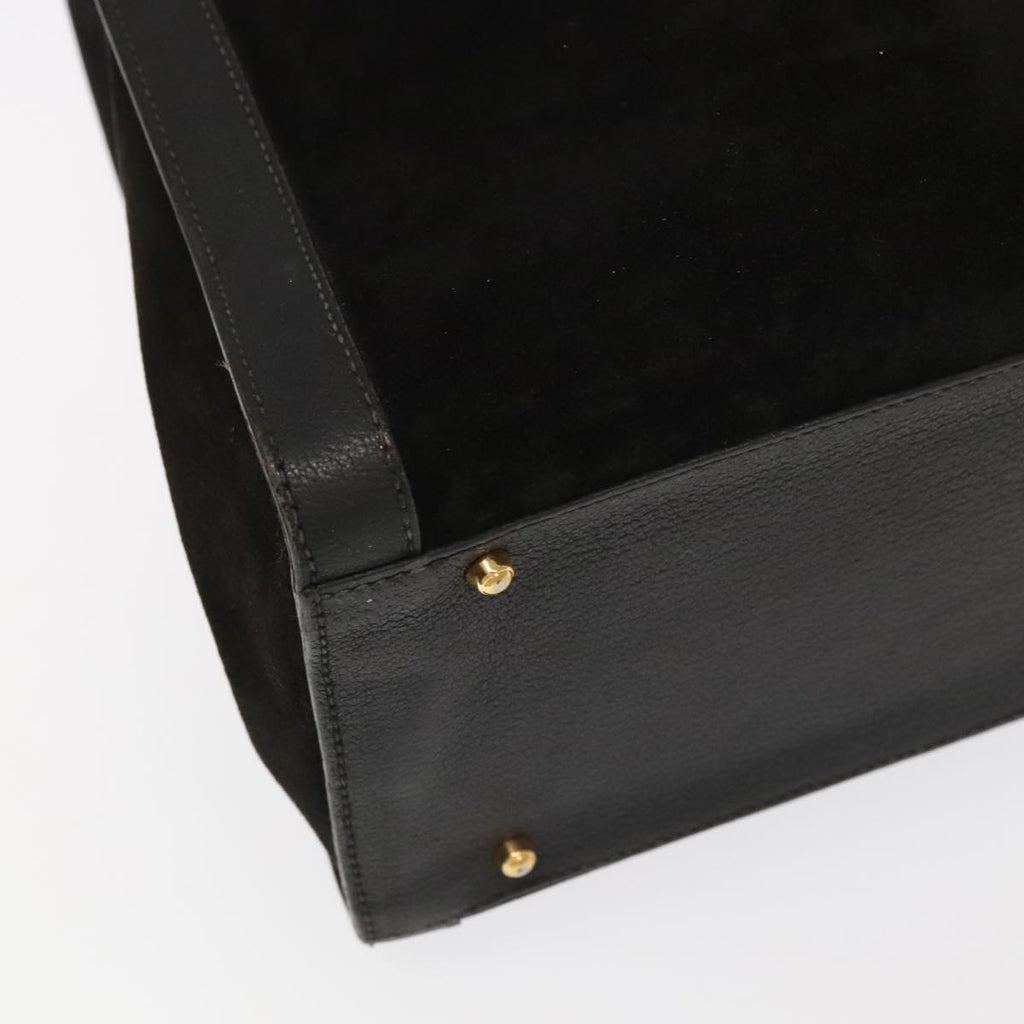 GUCCI Bamboo Hand Bag Suede Leather Black Gold 002 1095 0260 am7190
