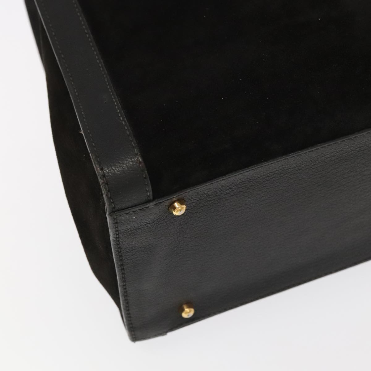 GUCCI Bamboo Hand Bag Suede Leather Black Gold 002 1095 0260 am7190