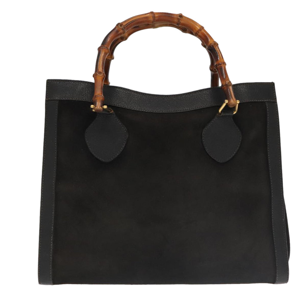 GUCCI Bamboo Hand Bag Suede Leather Black Gold 002 1095 0260 am7190