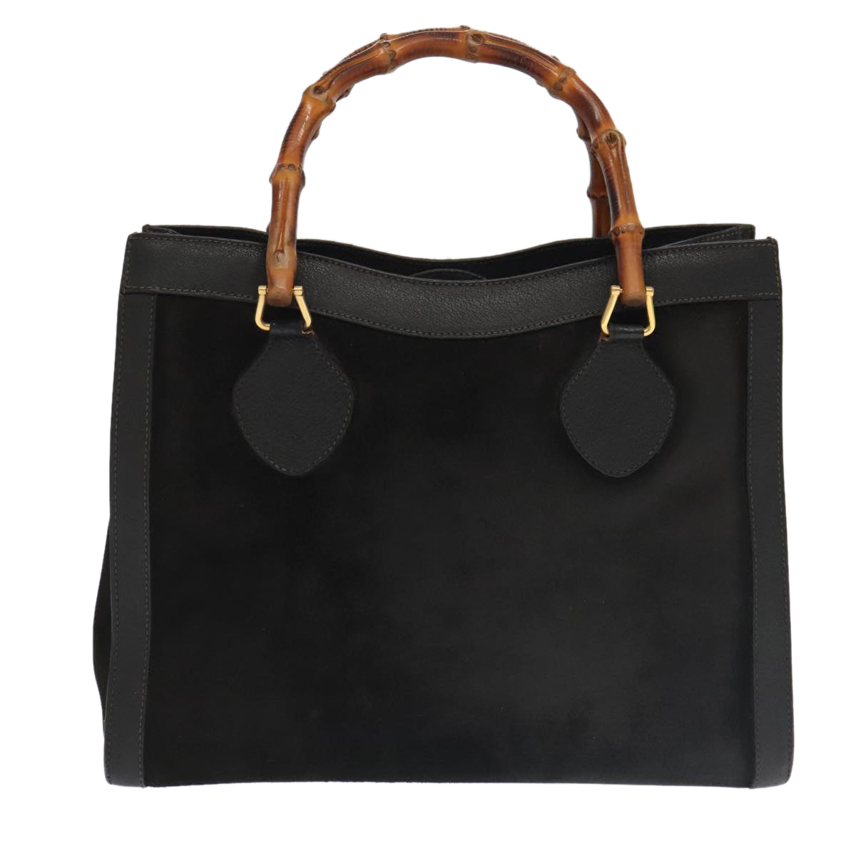 GUCCI Bamboo Hand Bag Suede Leather Black Gold 002 1095 0260 am7190