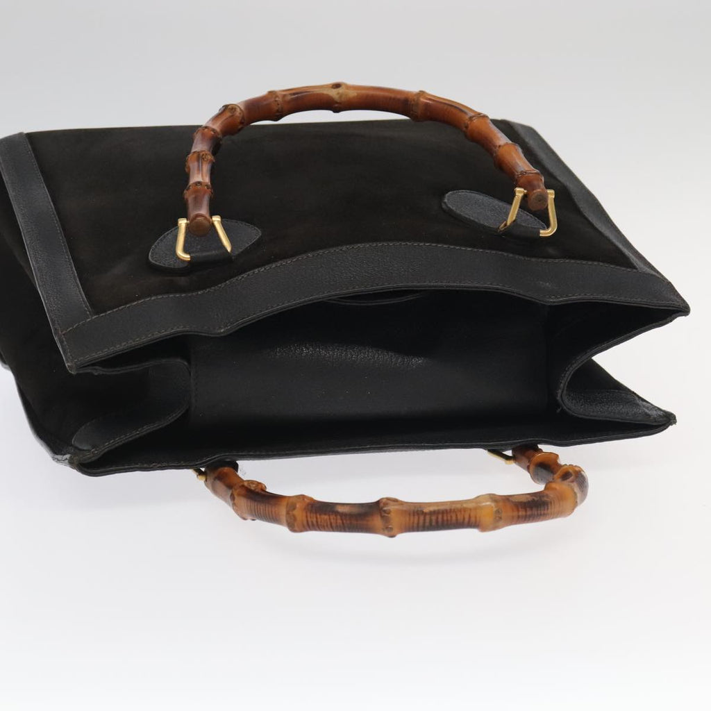 GUCCI Bamboo Hand Bag Suede Leather Black Gold 002 1095 0260 am7190