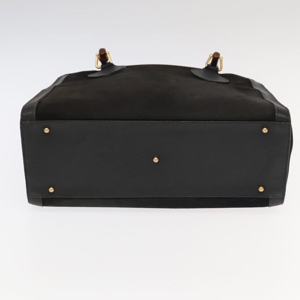 GUCCI Bamboo Hand Bag Suede Leather Black Gold 002 1095 0260 am7190