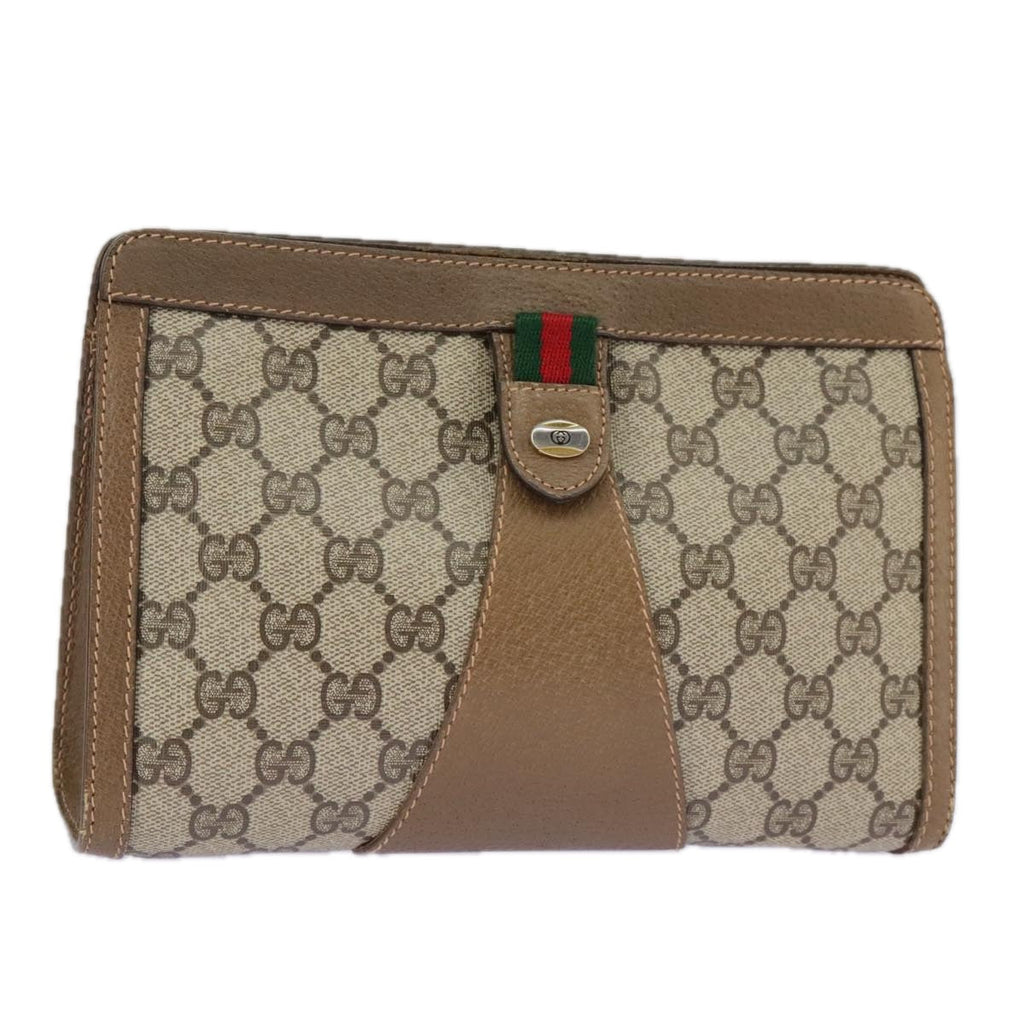 GUCCI GG Supreme Web Sherry Line Clutch Bag PVC Beige Red 89 01 032 am7200