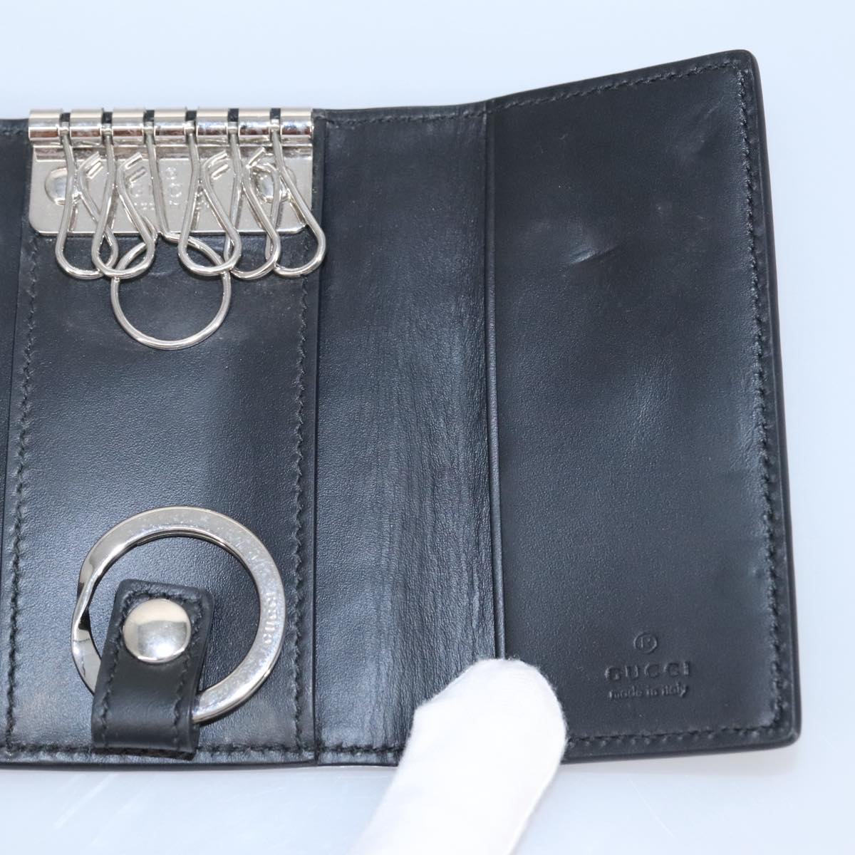 GUCCI GG Canvas Guccissima Key Case Leather Black 473924 am7224