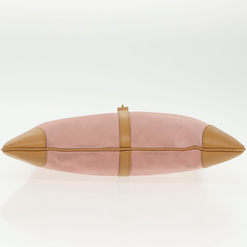 GUCCI Bamboo Hand Bag Suede Leather Gold Pink 001 4060 am7234