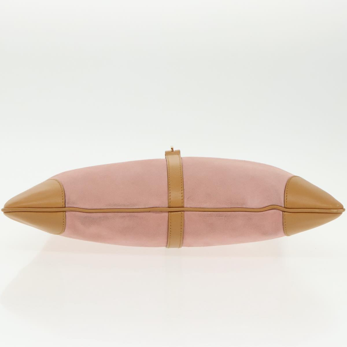 GUCCI Bamboo Hand Bag Suede Leather Gold Pink 001 4060 am7234