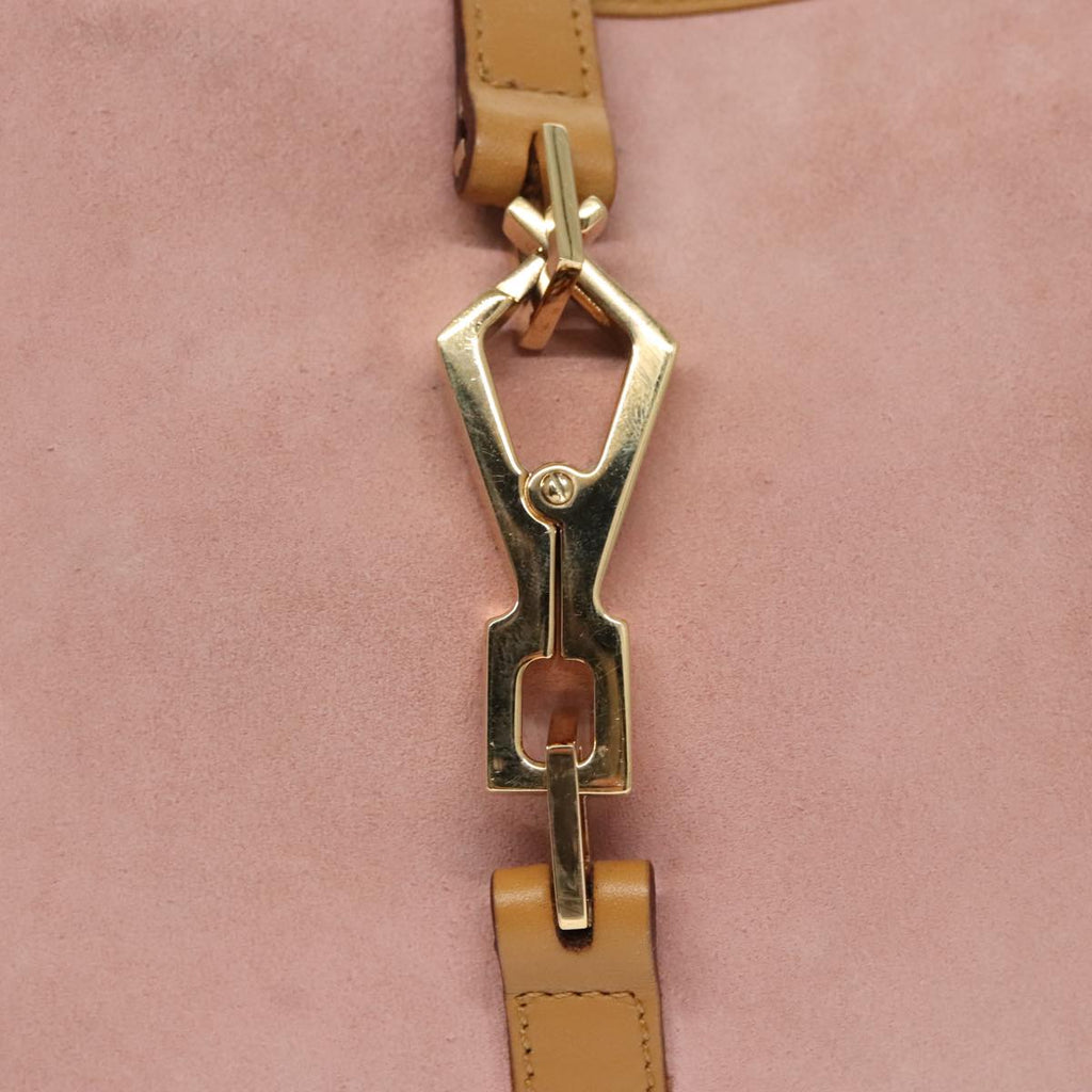 GUCCI Bamboo Hand Bag Suede Leather Gold Pink 001 4060 am7234