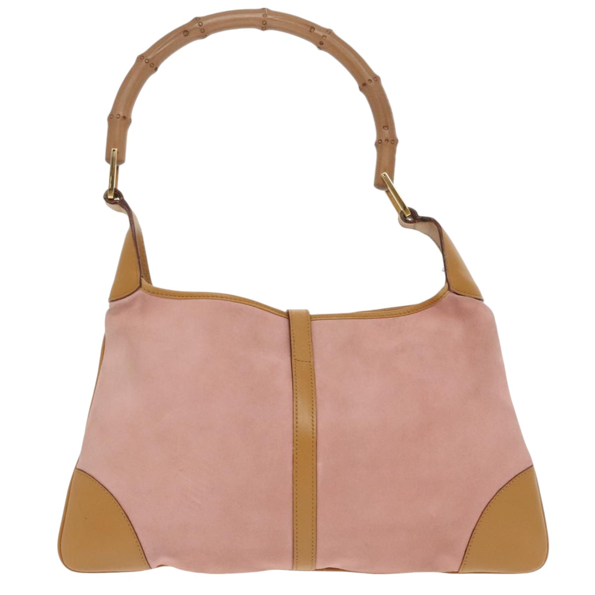 GUCCI Bamboo Hand Bag Suede Leather Gold Pink 001 4060 am7234