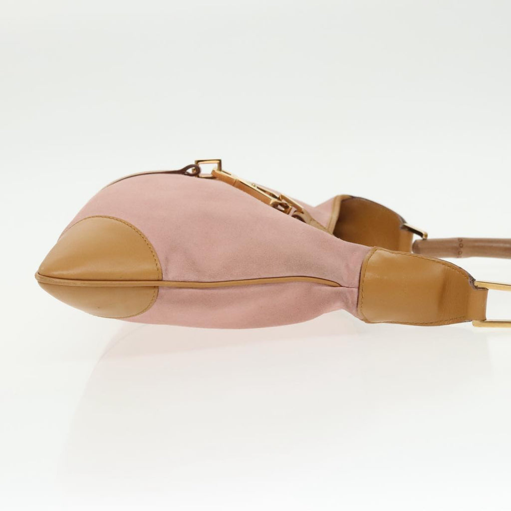 GUCCI Bamboo Hand Bag Suede Leather Gold Pink 001 4060 am7234