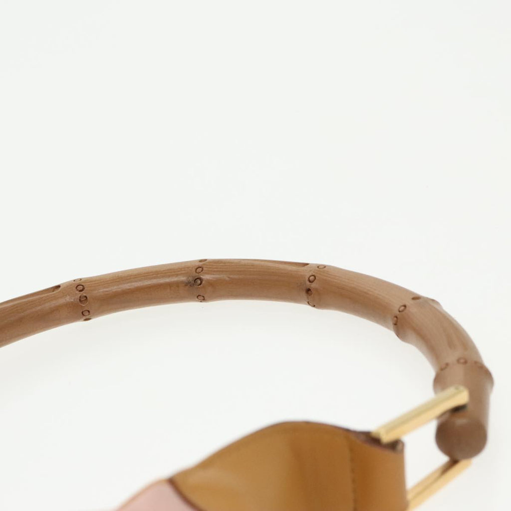 GUCCI Bamboo Hand Bag Suede Leather Gold Pink 001 4060 am7234