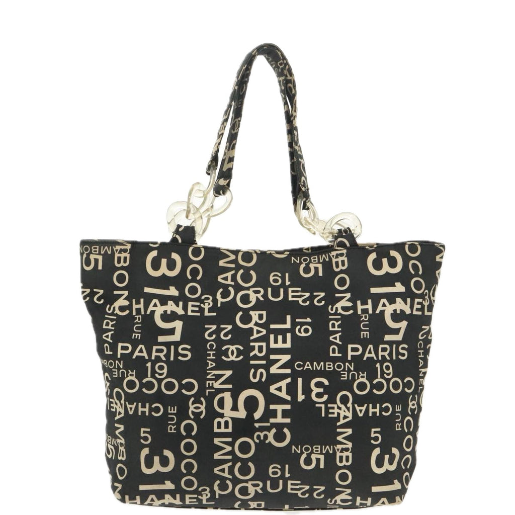 CHANEL Chain Bycy Tote Bag Canvas Plastic Black Clear Silver CC am7247