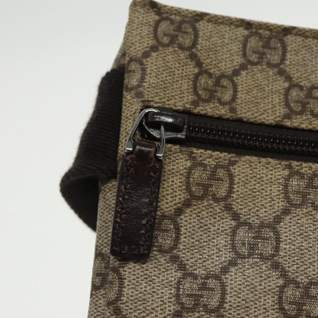 GUCCI GG Supreme Waist Bag PVC Leather Beige Dark Brown Silver 28566 am7267