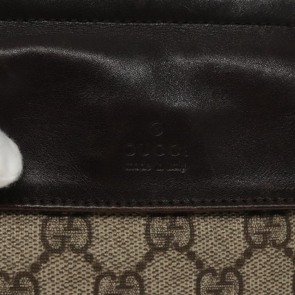 GUCCI GG Supreme Waist Bag PVC Leather Beige Dark Brown Silver 28566 am7267