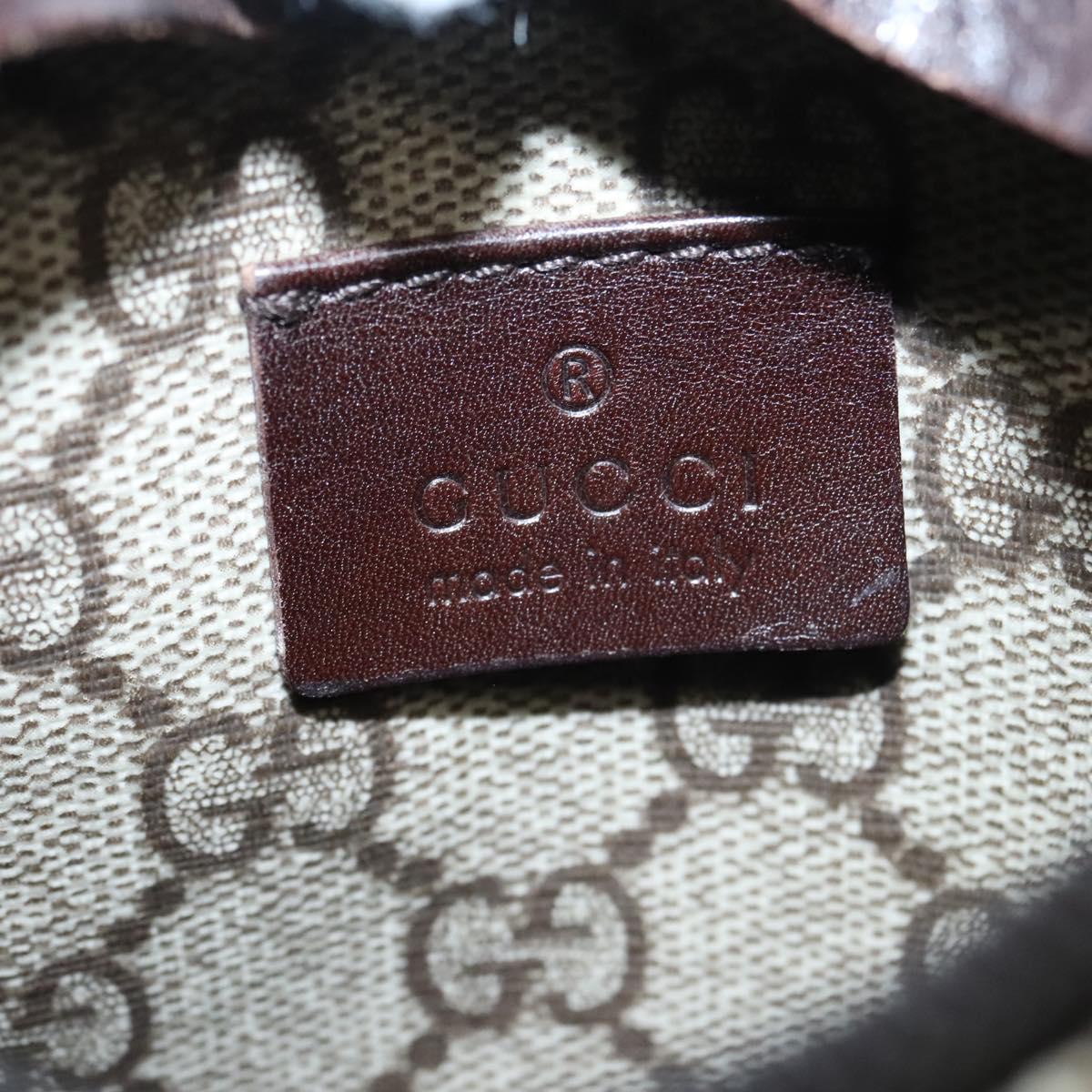 GUCCI GG Supreme Waist Bag PVC Leather Beige Dark Brown Silver 28566 am7267