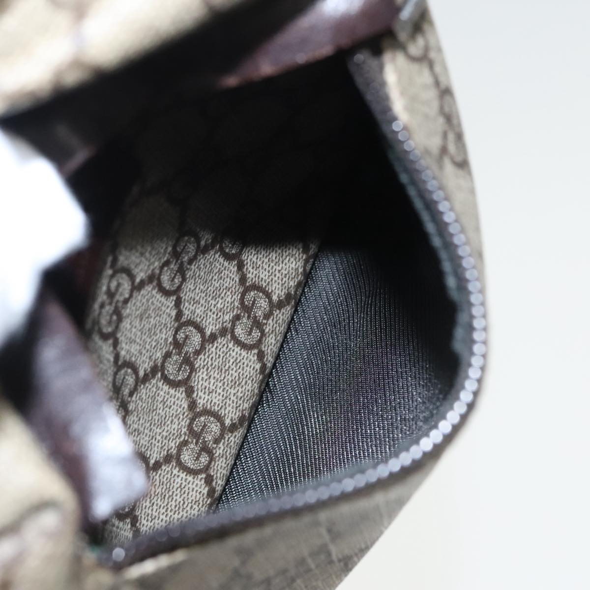 GUCCI GG Supreme Waist Bag PVC Leather Beige Dark Brown Silver 28566 am7267